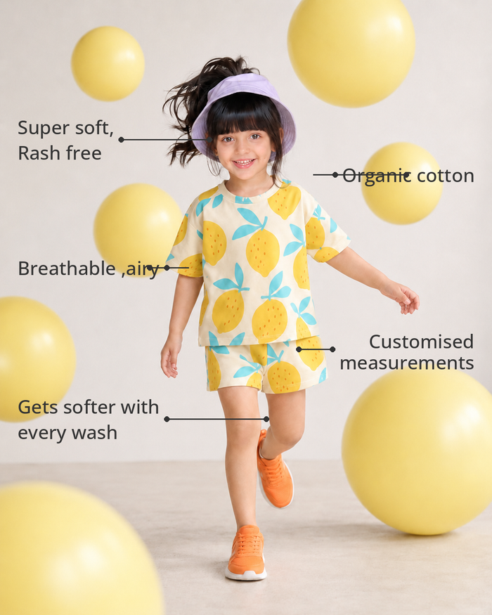 Anaario The Bubble-Pop Shorts Set features - organic cotton, super soft and rash free, breathable, gets softer with every wash, customised measurements
