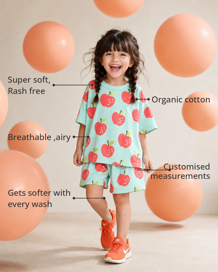 Anaario The Cartwheel Shorts Set features - organic cotton, super soft and rash free, breathable, gets softer with every wash, customised measurements