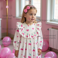 Anaario Cherry Heart Ruffle Dress features - organic cotton, super soft and rash free, breathable, gets softer with every wash, customised measurements