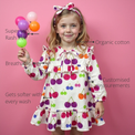 Anaario Cherry Jubilee Ruffle Dress features - organic cotton, super soft and rash free, breathable, gets softer with every wash, customised measurements