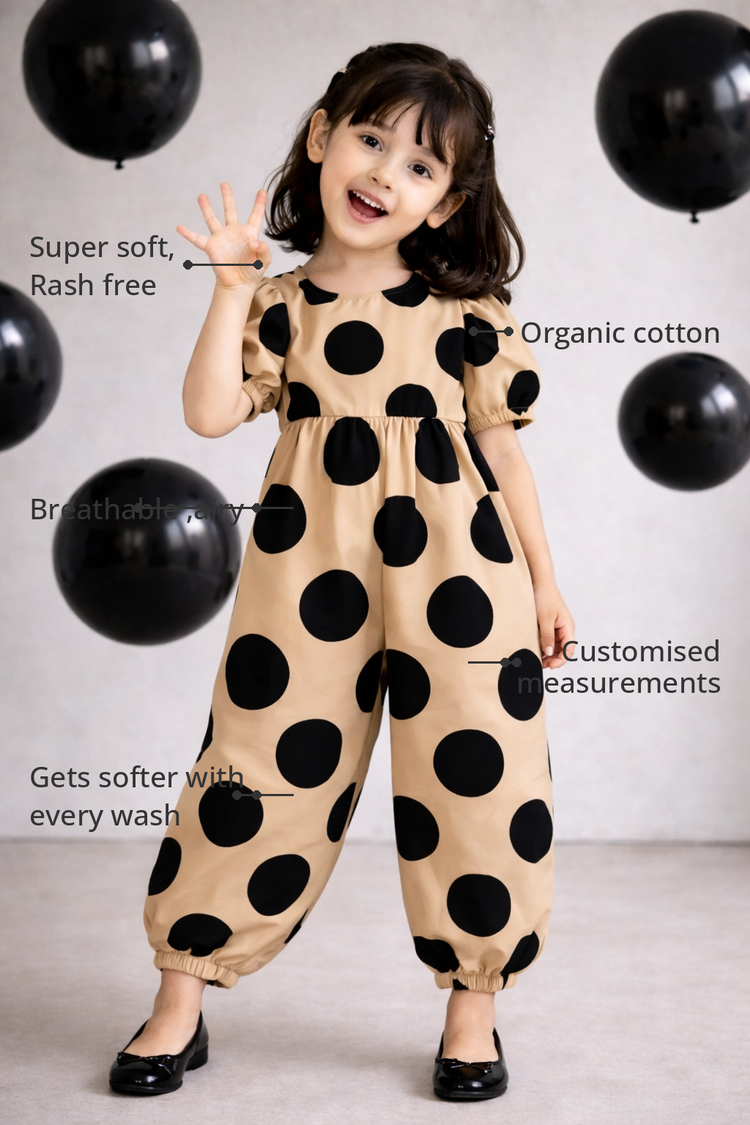 Anaario The Cookie Dough Jumpsuit features - organic cotton, super soft and rash free, breathable, gets softer with every wash, customised measurements