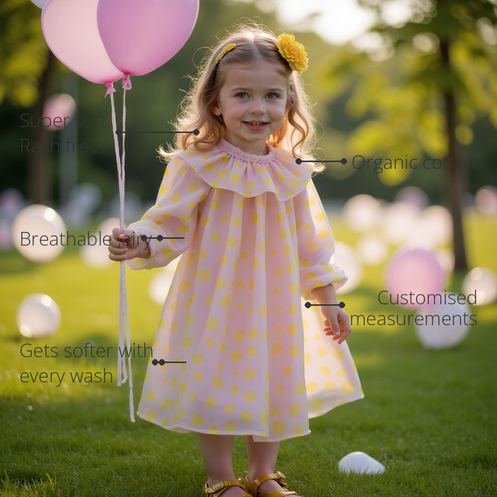 Anaario Divine Aurora Dress features - organic cotton, super soft and rash free, breathable, gets softer with every wash, customised measurements