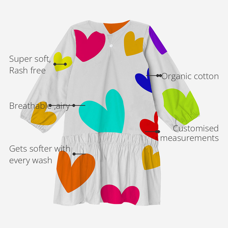 Anaario Dreamcatcher Dress features - organic cotton, super soft and rash free, breathable, gets softer with every wash, customised measurements