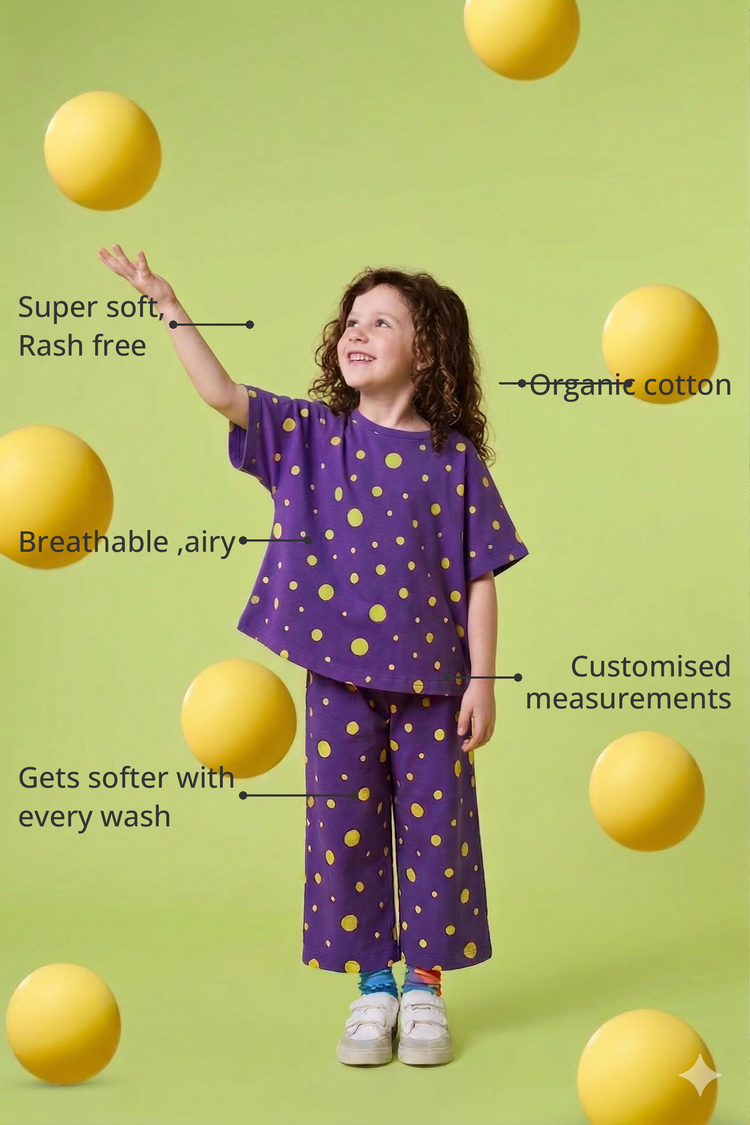 Anaario Green and Blue Polka Dots Co-ord Set features - organic cotton, super soft and rash free, breathable, gets softer with every wash, customised measurements