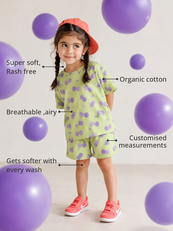 Anaario The Hopscotch Shorts Set features - organic cotton, super soft and rash free, breathable, gets softer with every wash, customised measurements