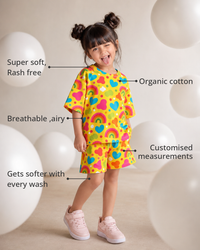 Anaario The Jellybean Shorts Set features - organic cotton, super soft and rash free, breathable, gets softer with every wash, customised measurements
