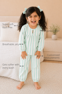 Anaario Mint Green Stripes Night Suit features - organic cotton, super soft and rash free, breathable, gets softer with every wash, customised measurements