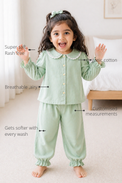 Anaario Mint Petals Dreams Night Suit features - organic cotton, super soft and rash free, breathable, gets softer with every wash, customised measurements
