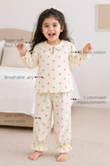 Anaario Multi-Coloured Bulbs Night Suit features - organic cotton, super soft and rash free, breathable, gets softer with every wash, customised measurements