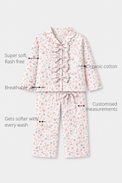 Anaario Multi- Coloured Floral Night Suit features - organic cotton, super soft and rash free, breathable, gets softer with every wash, customised measurements