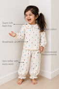 Anaario Multi-Coloured Squares Night Suit features - organic cotton, super soft and rash free, breathable, gets softer with every wash, customised measurements
