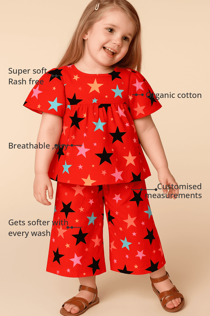 Anaario Multi-Coloured stars Co-ord Set features - organic cotton, super soft and rash free, breathable, gets softer with every wash, customised measurements