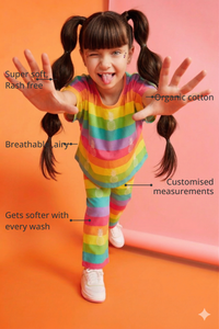 Anaario Multi-Coloured Stripes Co-ord Set features - organic cotton, super soft and rash free, breathable, gets softer with every wash, customised measurements