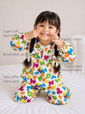 Anaario Neon Multicolor Alphabets Night Suit features - organic cotton, super soft and rash free, breathable, gets softer with every wash, customised measurements