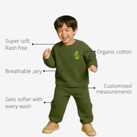 Anaario Olive Green Dragon Fleece Set features - organic cotton, super soft and rash free, breathable, gets softer with every wash, customised measurements