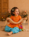 Anaario Orange Bunny Patiala Salwar Set features - organic cotton, super soft and rash free, breathable, dry clean only, customised measurements