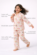 Anaario Pink Snail-House Night Suit features - organic cotton, super soft and rash free, breathable, gets softer with every wash, customised measurements