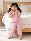 Anaario Pink Whispers Night Suit features - organic cotton, super soft and rash free, breathable, gets softer with every wash, customised measurements