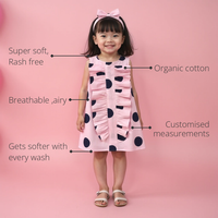 Anaario Polka Pop Princess Dress features - organic cotton, super soft and rash free, breathable, gets softer with every wash, customised measurements
