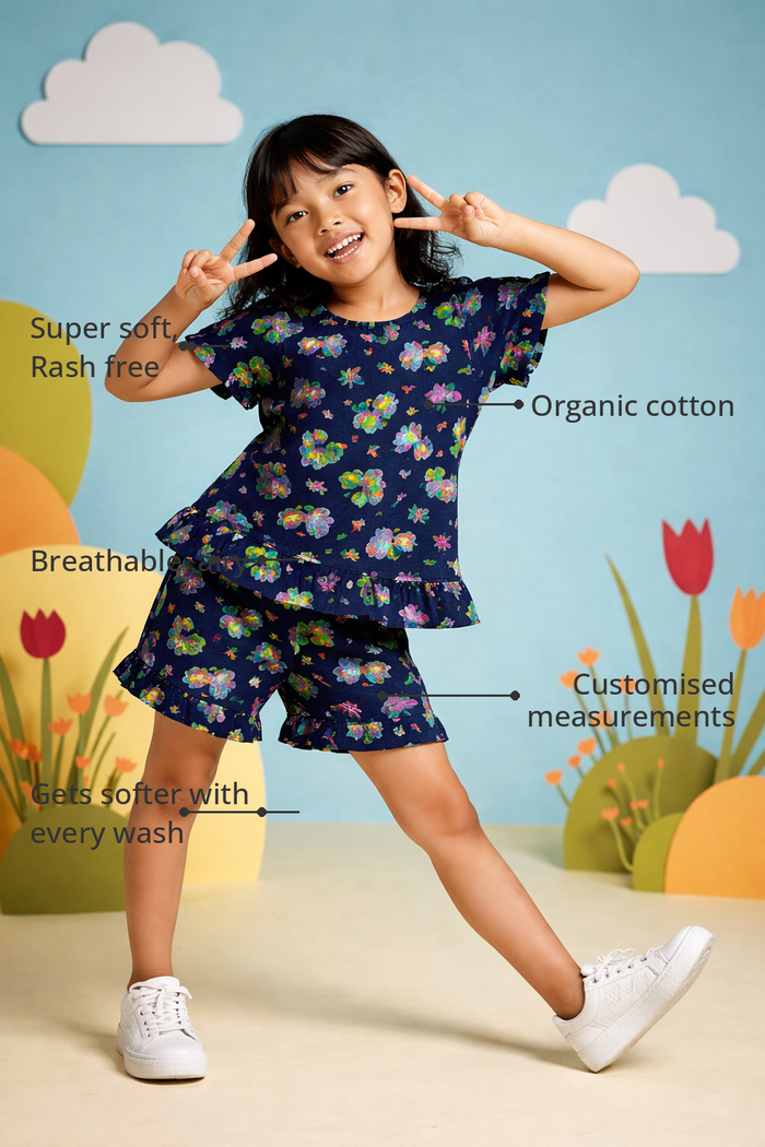 Anaario Psychedelic Fish Co-ord Set features - organic cotton, super soft and rash free, breathable, gets softer with every wash, customised measurements