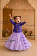 Anaario Purple Bird Jacket-Lehenga Set features - organic cotton, super soft and rash free, breathable, dry clean only, customised measurements