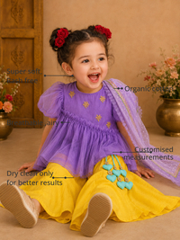 Anaario Purple Palm Peplum Palazzo Set features - organic cotton, super soft and rash free, breathable, dry clean only, customised measurements