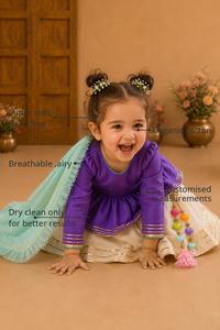 Anaario Purple Peplum Lehenga Set features - organic cotton, super soft and rash free, breathable, dry clean only, customised measurements