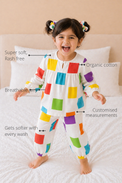 Anaario Rainbow Blocks Night Suit features - organic cotton, super soft and rash free, breathable, gets softer with every wash, customised measurements