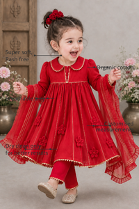 Anaario Red Anarkali Set features - organic cotton, super soft and rash free, breathable, dry clean only, customised measurements
