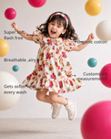 Anaario Cherry Bloom Strappy Dress features - organic cotton, super soft and rash free, breathable, gets softer with every wash, customised measurements