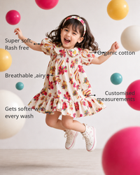 Anaario Cherry Bloom Strappy Dress features - organic cotton, super soft and rash free, breathable, gets softer with every wash, customised measurements