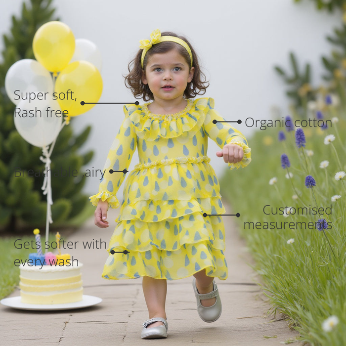 Anaario Royal Mulan Dress features - organic cotton, super soft and rash free, breathable, gets softer with every wash, customised measurements