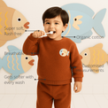 Anaario Rust Fish Fleece Set features - organic cotton, super soft and rash free, breathable, gets softer with every wash, customised measurements