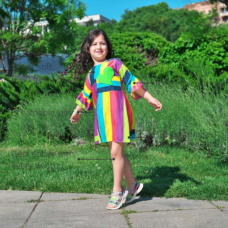 Anaario Sugar Rush Dress features - organic cotton, super soft and rash free, breathable, gets softer with every wash, customised measurements