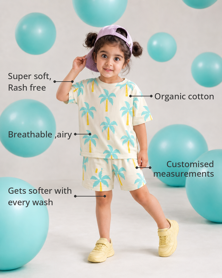 Anaario The Sundae Funday Shorts Set features - organic cotton, super soft and rash free, breathable, gets softer with every wash, customised measurements