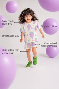 Anaario The Sunshine Sprinkle Shorts Set features - organic cotton, super soft and rash free, breathable, gets softer with every wash, customised measurements