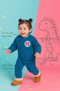 Anaario Teal Blue Alphabet Fleece Set features - organic cotton, super soft and rash free, breathable, gets softer with every wash, customised measurements