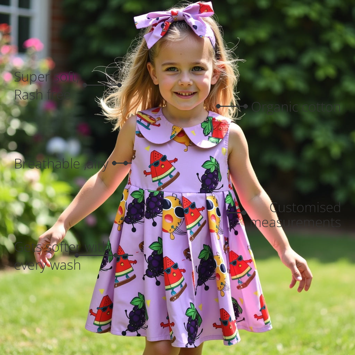 Anaario Mystic Terra Dress features - organic cotton, super soft and rash free, breathable, gets softer with every wash, customised measurements