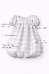 Anaario The Gingham Dreams Dress features - organic cotton, super soft and rash free, breathable, gets softer with every wash, customised measurements