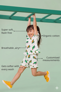 Anaario Tortoise Co-ord Set features - organic cotton, super soft and rash free, breathable, gets softer with every wash, customised measurements
