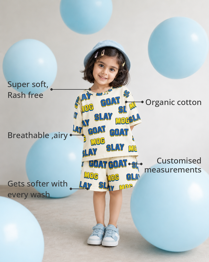 Anaario The Twirl-About Shorts Set features - organic cotton, super soft and rash free, breathable, gets softer with every wash, customised measurements