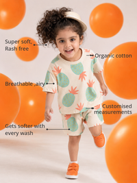 Anaario The Whistle & Play Shorts Set features - organic cotton, super soft and rash free, breathable, gets softer with every wash, customised measurements