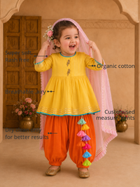 Anaario Yellow Parrot Patiala Salwar Set features - organic cotton, super soft and rash free, breathable, dry clean only, customised measurements