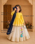 Anaario Yellow Peplum Lehenga Set features - organic cotton, super soft and rash free, breathable, dry clean only, customised measurements