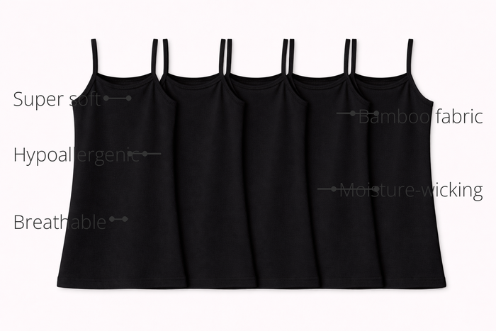 Anaario Girls Black Sleeveless Bamboo Vest (Pack of 5) features - bamboo fabric, super soft, hypoallergenic, breathable, moisture-wicking