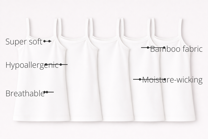 Anaario Girls Sleeveless Bamboo Vest (Pack of 5) features - bamboo fabric, super soft, hypoallergenic, breathable, moisture-wicking
