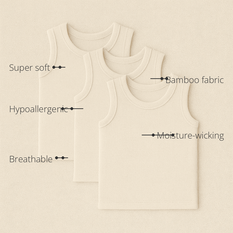 Anaario Boys Sleeveless Bamboo Vest features - bamboo fabric, super soft, hypoallergenic, breathable, moisture-wicking