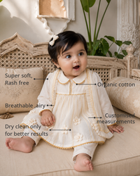 Anaario Ivory Anarkali Set features - organic cotton, super soft and rash free, breathable, dry clean only, customised measurements