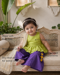 Anaario Lime Purple Palazzo Set features - organic cotton, super soft and rash free, breathable, dry clean only, customised measurements
