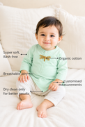 Anaario Mint Dragonfly Kurta Set features - organic cotton, super soft and rash free, breathable, dry clean only, customised measurements